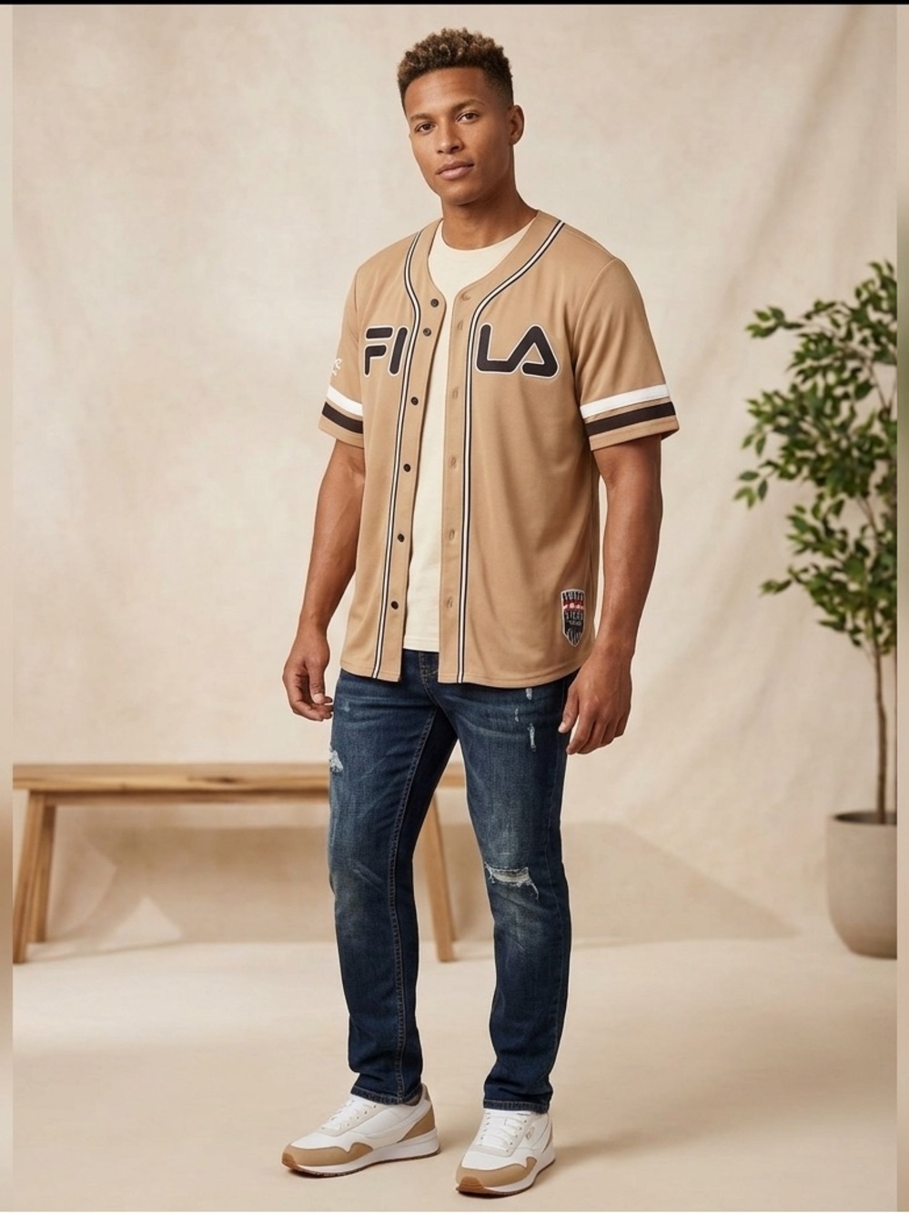Rare FILA x 2PAC Collab Collection Mesh Baseball Jersey in Tobacco Brown, Sz XL